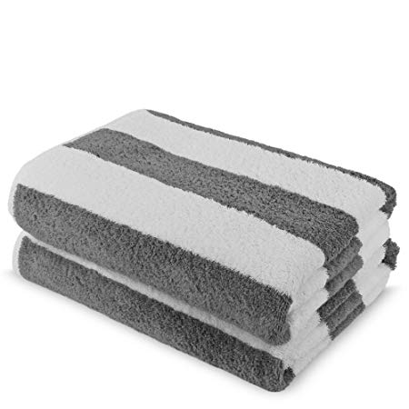 100% Turkish Cotton Super Soft Cabana Stripe Large Pool Beach Towel (Gray, Set of 2) 35in x 65in