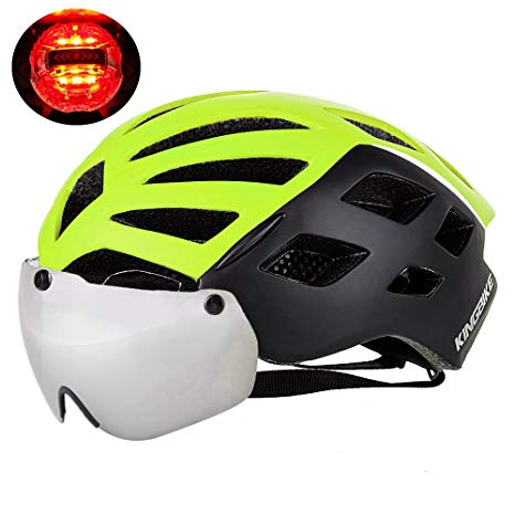 KINGBIKE DOT Bicycle Helmet with Detachable Eye Shield Goggles(100% UV400 Protection,Can Over The Glasses) for Men Women,3 Modes Rear Safety LED Light,26 Air Vents