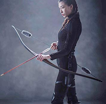 TOPARCHERY Archery Hunting Recurve Bow One Piece Traditional Wood Longbow Targeting Practice Right Hand with Otter Balls String Silencer