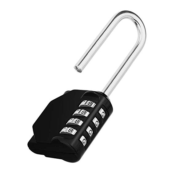 Long Shackle Padlock, 4 Digit Combination Lock, Resettable Weatherproof Combo Lock for School, Gym & Employee Locker, Outdoor, Fence, Hasp and Storage