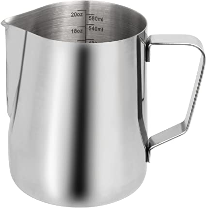 Milk Frothing Pitcher 20oz（600ml）Stainless Steel Steaming Pitchers for Espresso Machine Milk Coffee Cappuccino Latte Art Milk Jug Cup