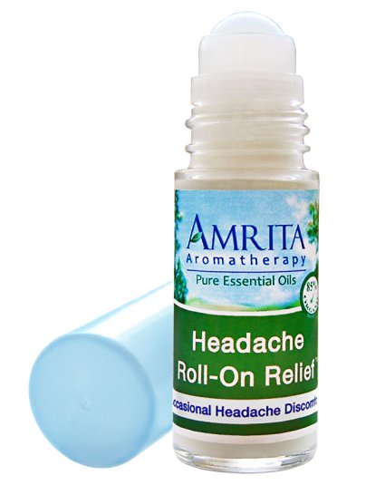 Amrita Aromatherapy: Headache Roll-On Relief (Natural Painkiller) with Essential Oils of Birch, Peppermint and Sweet Lavandin in a Certified Organic Lotion Base - Roll On Applicator Style (Size: 30ml)