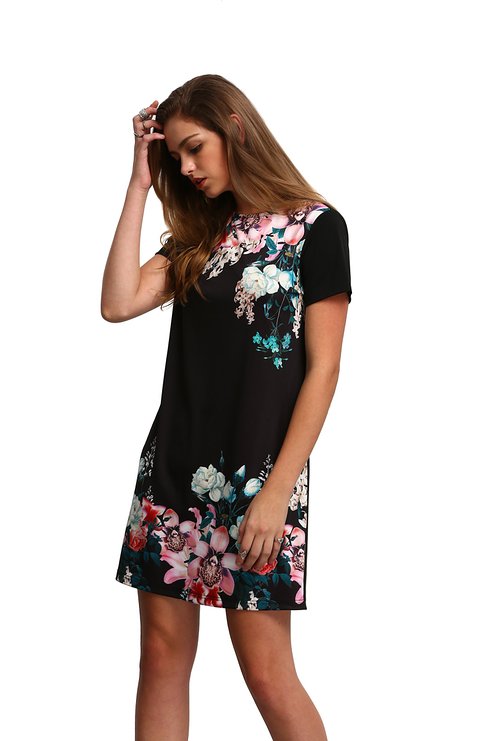 Floerns Women's Floral Print Short Sleeve Casual Top Shirt Dress