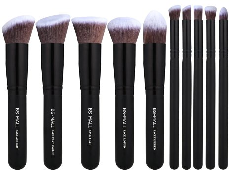 BS-MALL 2015 New Premium Synthetic Kabuki Makeup Brush Set Cosmetics Foundation Blending Blush Eyeliner Face Powder Brush Makeup Brush Kit (Black Black)