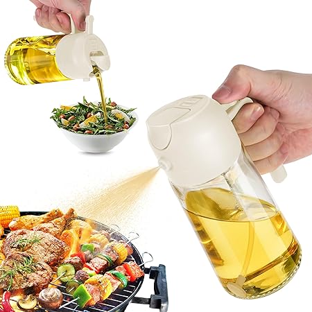 TrendPlain 16oz Oil Dispenser Bottle for Kitchen - 2 in 1 Olive Oil Dispenser and Oil Sprayer - 470ml Olive Oil Bottle - Oil Sprayer for Cooking, Kitchen, Salad, Barbecue White