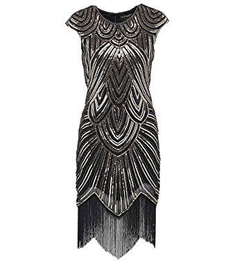 Uniq Sense Women's 1920s Flapper Dresses - Sequined Beaded Fringed Emblished Great Gatsby Dresses