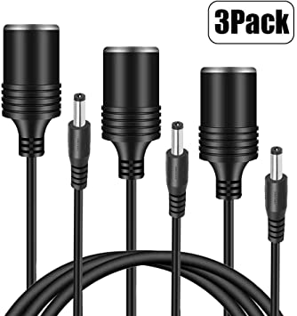 3 Pack Cigarette Lighter Power Supply Cable, Car Cigarette Lighter Female Socket to DC 5.5mm x 2.1mm Plug Jack Adapter (Female Cigarette Lighter to DC) By ZHSMS