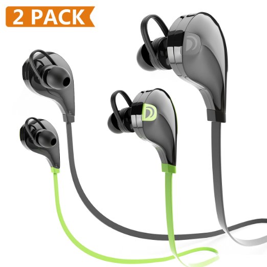 Bluetooth Headphones, Dreo 2 Pack Bluetooth Earbuds Wireless Sports Noise Insulation Sweatproof w/ Microphone Headset Earphones w/ Extended Battery Life for IOS and Android - 2 Pack Black and Green