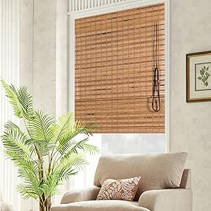 Bamboo Roman Window Blinds Sun Shades, Dark Brown,42W x 72H, Light Filtering Roller Shades,Any Size 24-72 Wide and 72 High