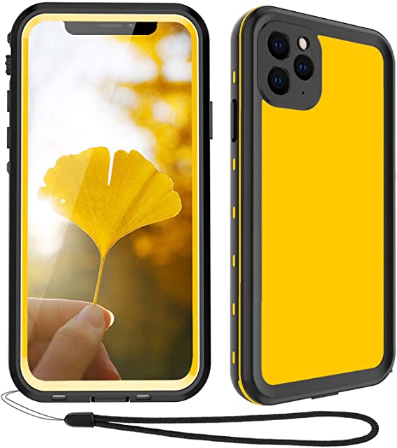 Waterproof iPhone 11 Pro Max Case - Yellow 6.5 inches iPhone 11 Pro Max Full Body Bumper Case IP68 Waterproof Shockproof Case with Built in Screen Water Resist Case