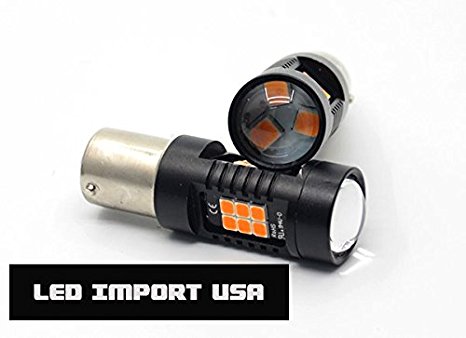 Led Import USA 2835 Chipset 21 SMD LED Bulbs with Projector for Car Turn Signals Daytime Running DRL Brake Tail Lights 1156 1156A 1259 7506 7527 amber yellow