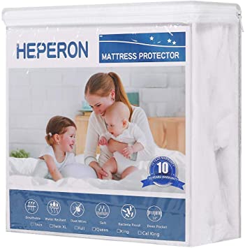 HEPERON King Size 100% Waterproof Mattress Protector - Cotton Terry Surface Mattress Pad Cover -Deep Pocket Fits Mattress 8-21 Inches Thick- Hypoallergenic,Breathable,Vinyl Free