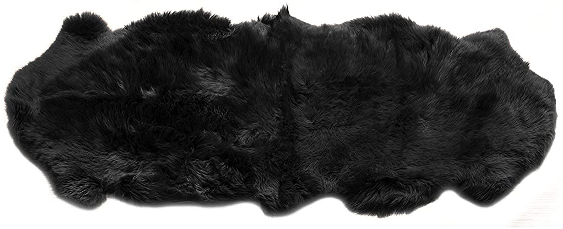 MetU Genuine Sheepskin Rug Soft Faux Double Pelt Black Fur for Home Decor (2' x 6', Black)