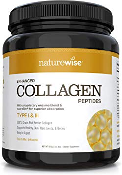 NatureWise Enhanced Collagen Peptides - Hydrolyzed Type I & III | 100% Grass Fed, Non-GMO, Soy Free, Gluten Free | Supports Healthy Skin, Hair, Joints, and Bones (45 Servings - 1.11 LBS Net Weight)