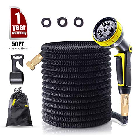 ZYTRY Garden Hose 50ft, Expandable Garden Hose,2018 Upgraded Tangle-Free Water Hose Flexible Hose Garden with Free Storage Bag and Hook for Outdoor Plant and Garden Watering(Black)
