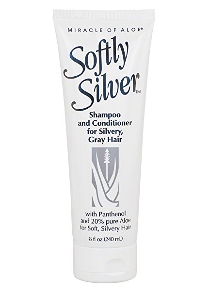 Miracle of Aloe Softly Silver Shampoo/Conditioner for Silvery, Gray Hair 8 Oz with Panthenol and 20% Pure Aloe for Soft Silvery Hair. Turn Dull, Drab Gray Hair to a Soft, Shimmering Silver! This Great Formula Will Restore the Softness and Body That Your Hair Used to Have Before! Perfect for Dry, Flaky Scalps! Formula Eliminates Unishgtly Brasiness, Try It Now! Eczema, Dandruff, Cradle Cap, Hair Loss, Peeling Scalp, Ringworm.