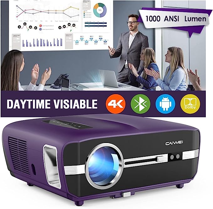 UHD 4K Projector with 5G WiFi Bluetooth WLAN, LCD 1000ANSI Lumen Smart Movie Projectors Daylight, Built-in Android TV 5000  Apps Streaming Home Outdoor Theater Wireless Projector HDMI ARC 2 16G Memory