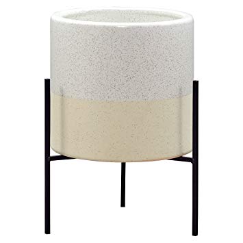 Rivet Mid-Century Ceramic Planter with Stand, 14"H, White