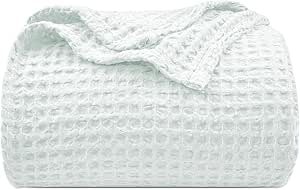 PHF Ultra Soft Waffle Weave Blanket King Size 104"x 90"- Washed Lightweight Breathable Cozy Woven Blanket Perfect for Spring Summer - Great Decor for Couch Bed Sofa Home Car - Ice Blue