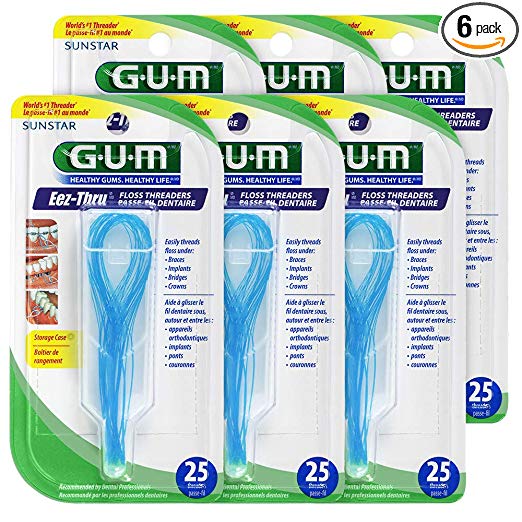 Gum Eez-Thru Floss Threaders, 25 count Pack of 6