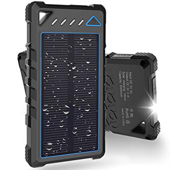 Solar Charger, BEARTWO 10000mAh Solar Phone Charger, Ultra-Compact Portable Charger with Dual USB Backup Battery Pack, Solar Power Bank with Flashlight for Camping, Outdoor Activities for iOS Android