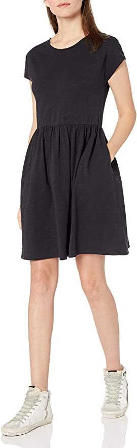 Amazon Brand - Goodthreads Women's Relaxed-Fit Heavyweight Cotton Slub Short-Sleeve Gathered-Waist Dress