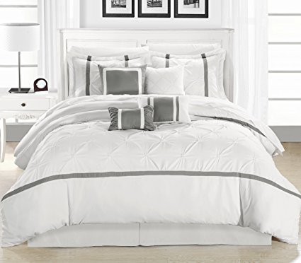 Chic Home Vermont 8-Piece Comforter Set, Queen, White/Silver