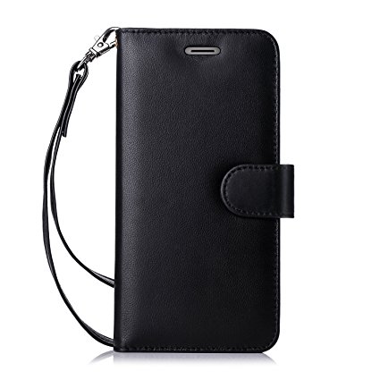 iPhone 7 Plus Case, FYY [RFID Blocking wallet] Premium Genuine Leather 100% Handmade Wallet Case Stand Cover Credit Card Protector for iPhone 7 Plus Black