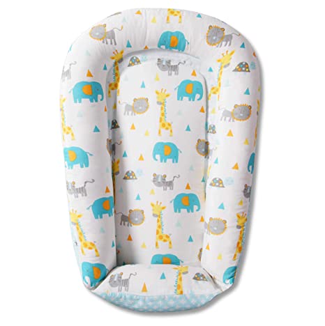 Co Sleeper Baby Bed | Reversible and Adjustable Baby nest, Newborn Lounger, Baby Bassinet - Cotton Rich Premium Quality - Lightweight Portable Crib Perfect for Co-Sleeping | Safari Animals