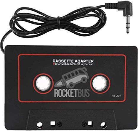 RocketBus RB-20R Cassette Adapter with Aux 3.5mm Plug Jack Cable for Car Stereo Tape Deck Player Radio Receiver Auxiliary Cord to Cell Phone MP3 CD Player iPhone