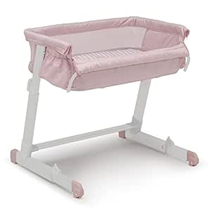 GAP babyGap Whisper Bedside Bassinet Sleeper with Breathable Mesh and Adjustable Heights - Lightweight Portable Crib - Made with Sustainable Materials, Pink Stripes