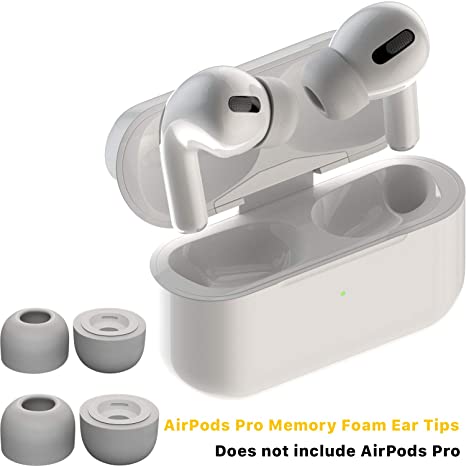 CharJenPro AirFoams Pro: Premium Memory Foam Ear Tips for Airpods Pro. Stays in Your Ears. No Silicone Ear tip Pain. Includes 2 Sizes. (Grey)
