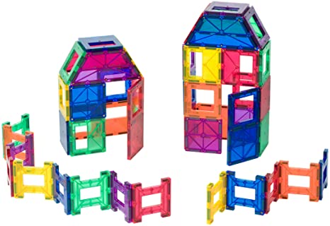 Playmags 48 Piece Set - With Stronger Magnets, STEM Toys for Kids, Magnetic Tiles and Building Blocks, Sturdy, Super Durable with Vivid Clear Color Tiles.