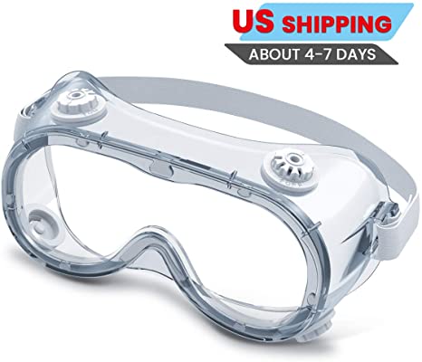 MATCC Safety Goggles Over Glasses Clear Safety Goggles Anti Fog Protective Safety Goggles Wide-Vision Adjustable Vent Design lab safety splash-proof Satety glasses