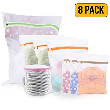 Mesh Laundry Bags - Pack of 8 (1 Large   3 Medium   3 Small   1 for Delicates Bras, Lingerie) - Best Zipper wash bag for Baby Clothes, Socks, Travel, Blouse, Hosiery, Stocking, Washing Machine