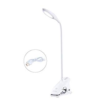 Brivation Clip On LED Desk Lamp, Portable Eye-Care Bed Table Light, Flexible Gooseneck USB Rechargeable, 3 Dimming Levels, Touch Control, Office Lamp, Reading Lamps, Bedroom Lamps White