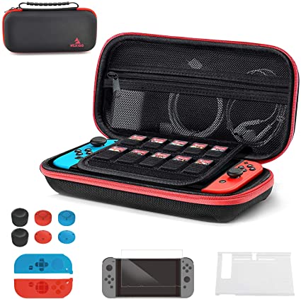 NexiGo Switch Carrying Case and Accessories Kit for Nintendo Switch, 11 in 1 Switch Game Storage Accessories, Joycon Grip, Screen Protector, Joy-Con Silicone Case, Thumb Grips Caps (Black)