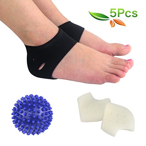 HLYOON H07 Plantar Fasciitis Kit-5PCS Plantar Fasciitis Sleeve Ankle Brace, Heel Support , Foot Massage Ball for Metatarsal Pain,Foot Arch Support ,Relieve Foot Pain