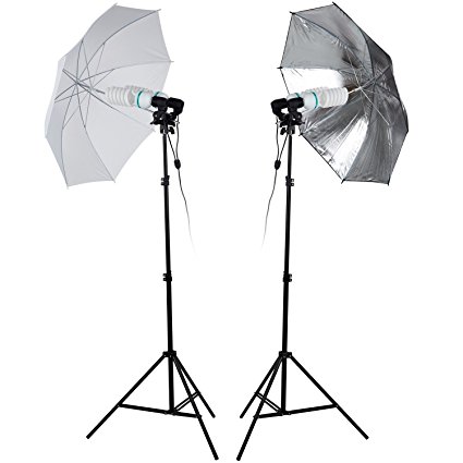 Esddi Lighting Kit Umbrella Studio Photography Black White with 2 Lamp Holder and 4 X 85W 5500K Daylight Bulbs