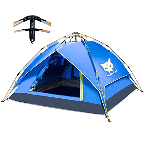 Night Cat Camping Tent 2 3 4 Person Instant Pop Up Automatic Dome Holiday Easy Set Up Tent for Outdoor Hiking Double Layer