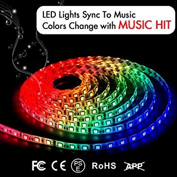 USB Strip Light Sync Music 4.9 FT 5V LED Rope Color Changing with Music Hit String Lights IP65 Waterproof LED Strip 5050 RGB Strip Light Kit with Controller by DotStone
