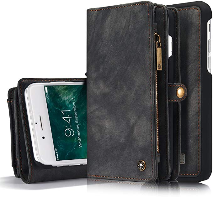 XRPow iPhone 8 Plus / 7 Plus Wallet Case, 2In1 Detachable Magnetic Premium Folio Flip Zipper Purse Case Slim Shock Cover with Flip Credit Card Slots Cash Pocket for iPhone 7 Plus/8 Plus 5.5 inch