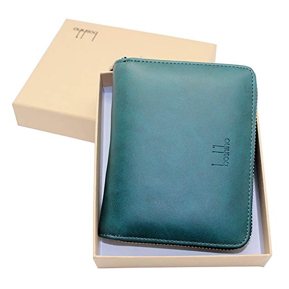 Boshiho RFID Blocking 24 Slot Credit Card Holder Wallet Real Leather Multi Card Organizer Wallet with Zipper (Blue)