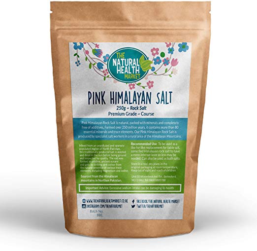 Natural Himalayan Pink Salt 250g By The Natural Health Market Rock Salt Harvested Directly From The Himalayas 250g, 500g and 1kg Fine or Coarse Grade with 80  Naturally Occurring Minerals and Elements