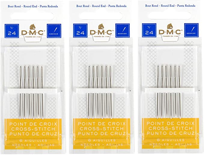 3 Pack DMC Size 24 Cross Stitch Needles (Total 18 Needles)