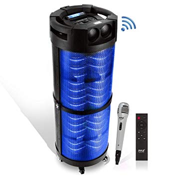 Portable Boombox PA System Speaker - 800W Rechargeable Batteries, Wireless Bluetooth, LED Lights On Off Switch FM Radio USB/ MP3 Player, Aux, 1/4" in - Microphone Included - Pyle PBMSPG298