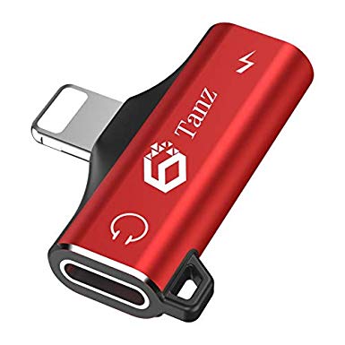 2 in 1 Mini Adapter & Splitter Compatible with iPhone XR/XS MAX/X / 7 Plus Headphone and Charging Converter Comes with Free Metal Key Ring (Red)