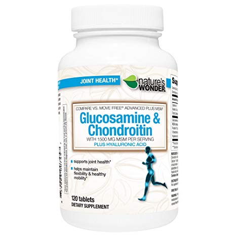 Nature's Wonder Glucosamine 1500MG Chondroitin 200MG MSM 1500MG Tablets, 120CT, Compare vs. Move Free® Advanced Plus MSM