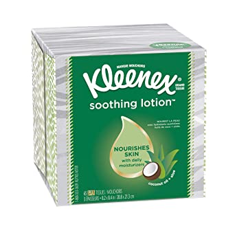 Kleenex Soothing Lotion Facial Tissues, 1 Cube Box, 65 Tissues, Coconut Oil, Aloe & Vitamin E