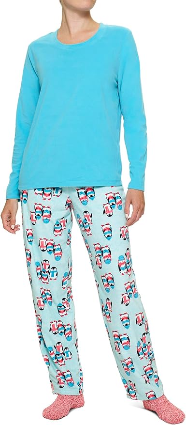 HUE Women's Super Soft Fleece 3 Piece Pajama Set